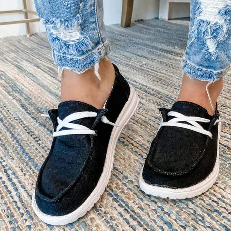 "Kvinnors canvas snörade loafers i olika färger, trendiga och bekväma med dämpad innersula och andningsbar design."
