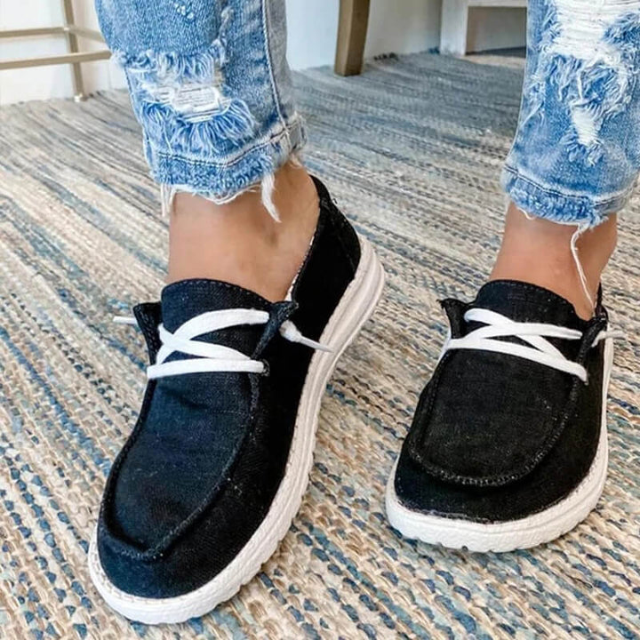 "Kvinnors canvas snörade loafers i olika färger, trendiga och bekväma med dämpad innersula och andningsbar design."