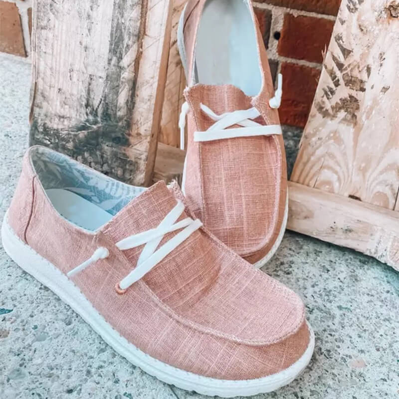 "Kvinnors canvas snörade loafers i olika färger, trendiga och bekväma med dämpad innersula och andningsbar design."