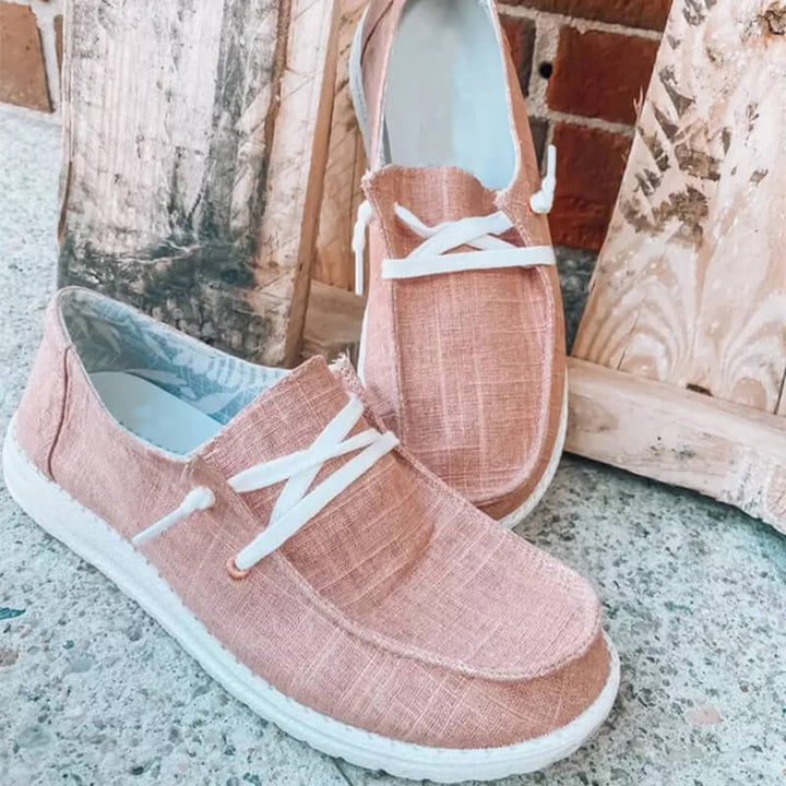 "Kvinnors canvas snörade loafers i olika färger, trendiga och bekväma med dämpad innersula och andningsbar design."