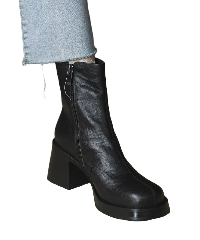 "Kvinnors chunky heel stövlar i brun/svart med dragkedja, trendig design, perfekt för både vardag och festliga tillfällen."