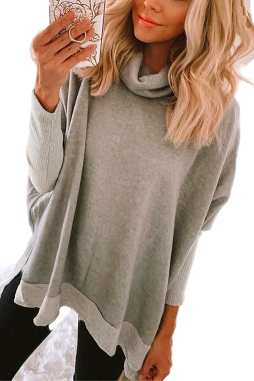 "Kvinnors cowl neck långärmad sweatshirt med sidospalter, elegant look, mjukt tyg, perfekt för kalla dagar."