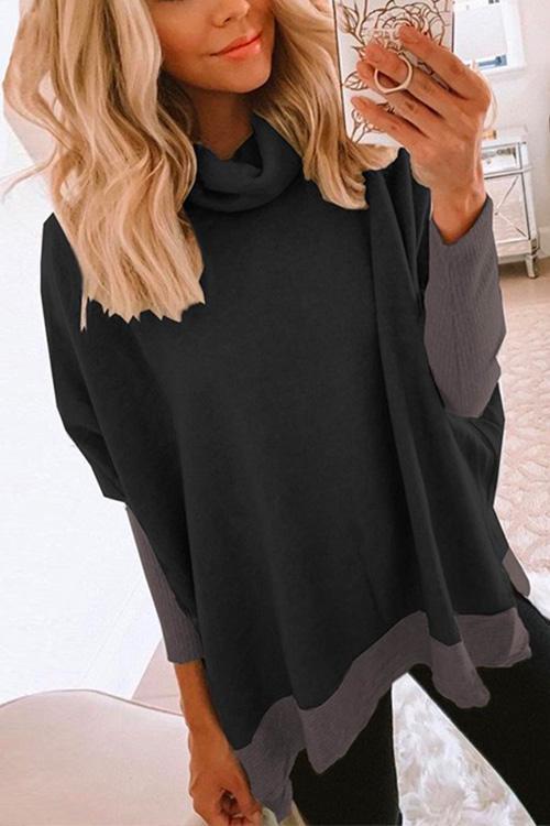 "Kvinnors cowl neck långärmad sweatshirt med sidospalter, elegant look, mjukt tyg, perfekt för kalla dagar."