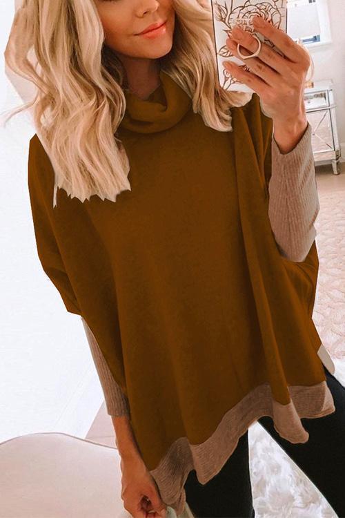 "Kvinnors cowl neck långärmad sweatshirt med sidospalter, elegant look, mjukt tyg, perfekt för kalla dagar."