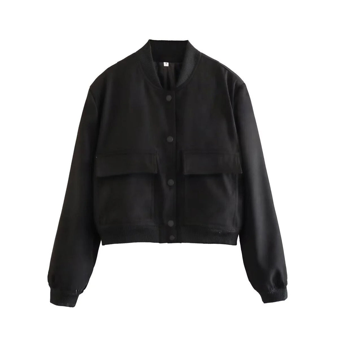"Kvinnors croppad bomberjacka för vinter, polyester, aviatorstil, grå, isolerande foder, elegant och varm design."