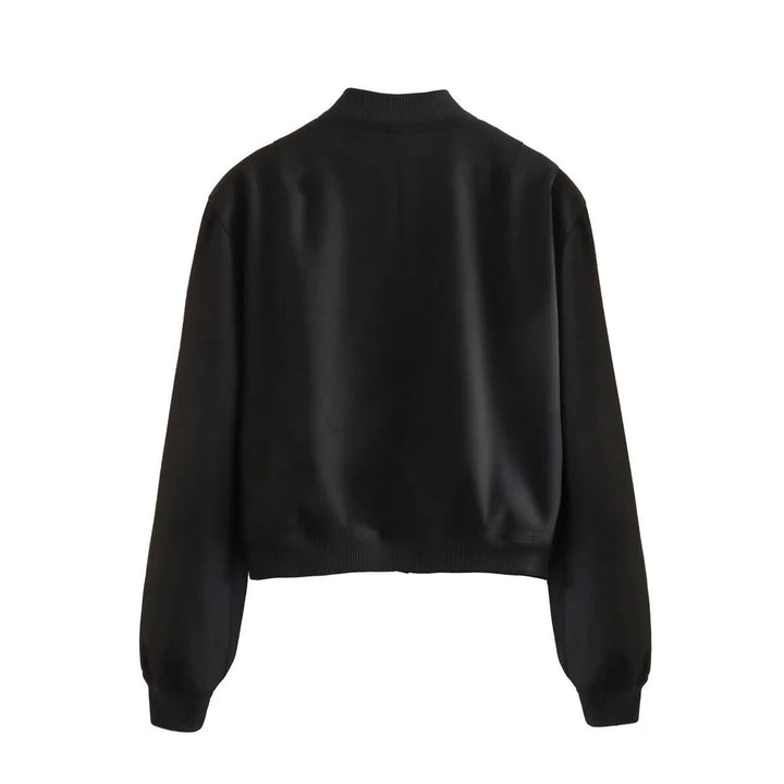 "Kvinnors croppad bomberjacka för vinter, polyester, aviatorstil, grå, isolerande foder, elegant och varm design."