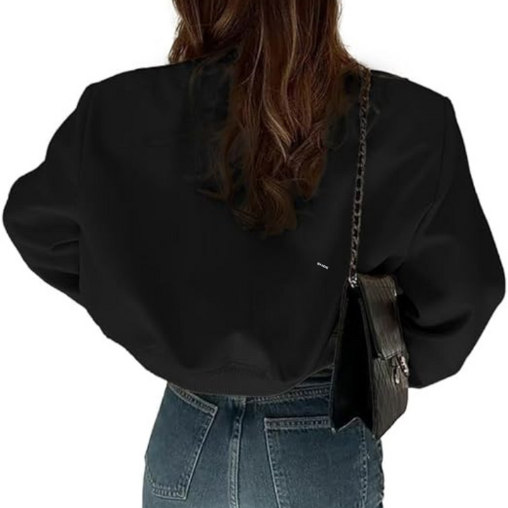 "Kvinnors croppad bomberjacka för vinter, polyester, aviatorstil, grå, isolerande foder, elegant och varm design."