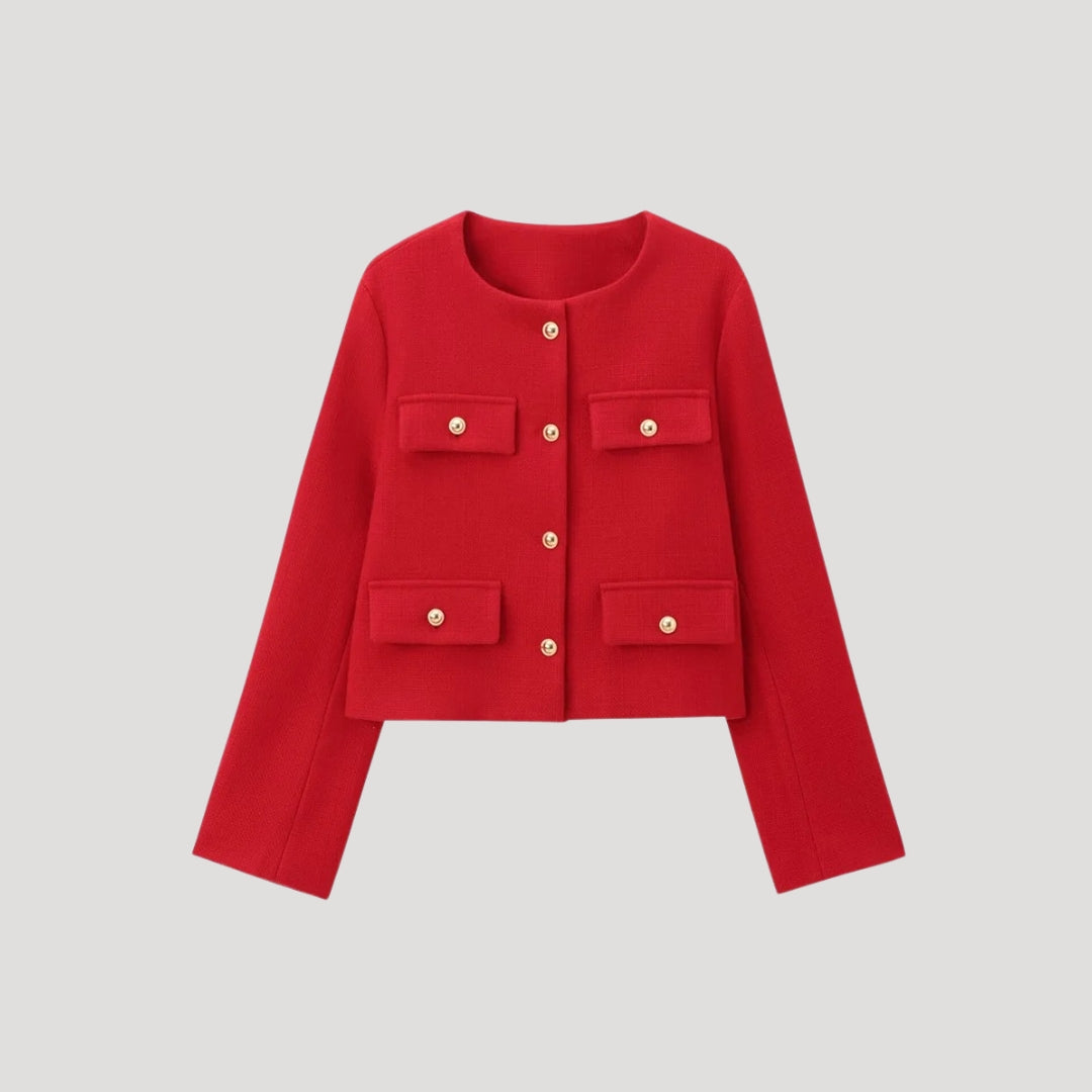 "Kvinnors croppad cardigan med knappfront, modern design i beige, perfekta för layering och stilren look"