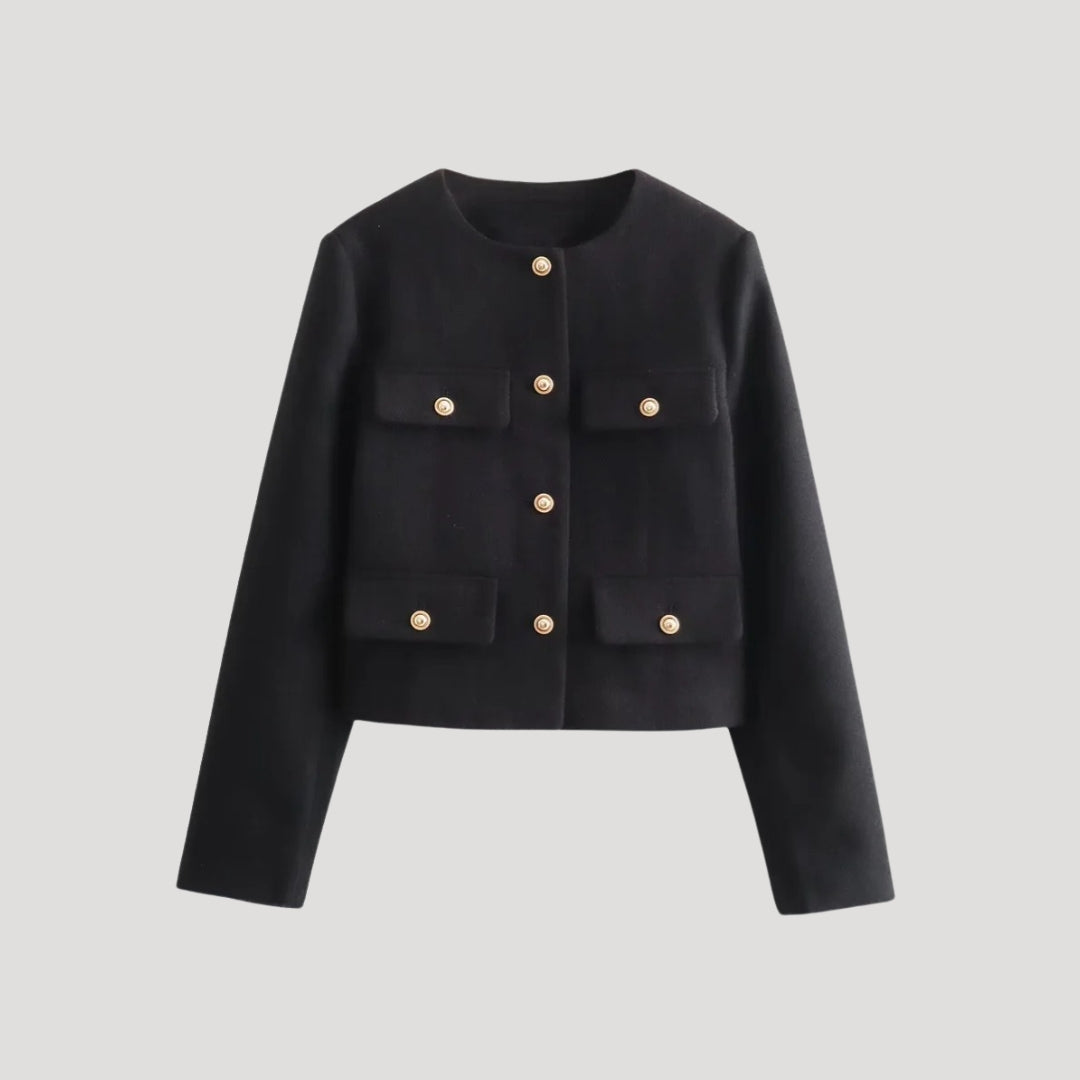 "Kvinnors croppad cardigan med knappfront, modern design i beige, perfekta för layering och stilren look"