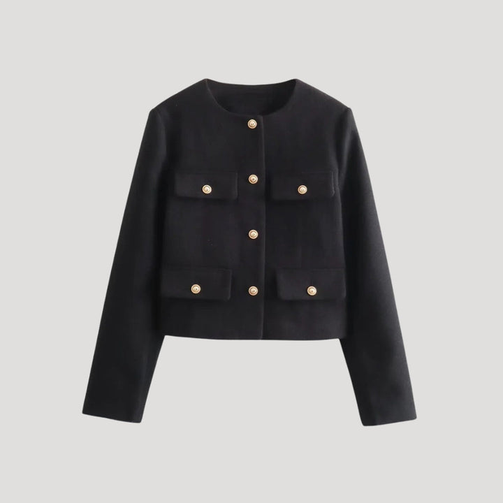 "Kvinnors croppad cardigan med knappfront, modern design i beige, perfekta för layering och stilren look"
