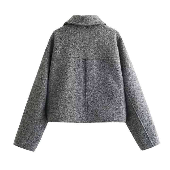 "Kvinnors croppad tweed vinterjacka med dragkedja, modern stil, elegant tyg, hel ärmlängd, stilrent designad."