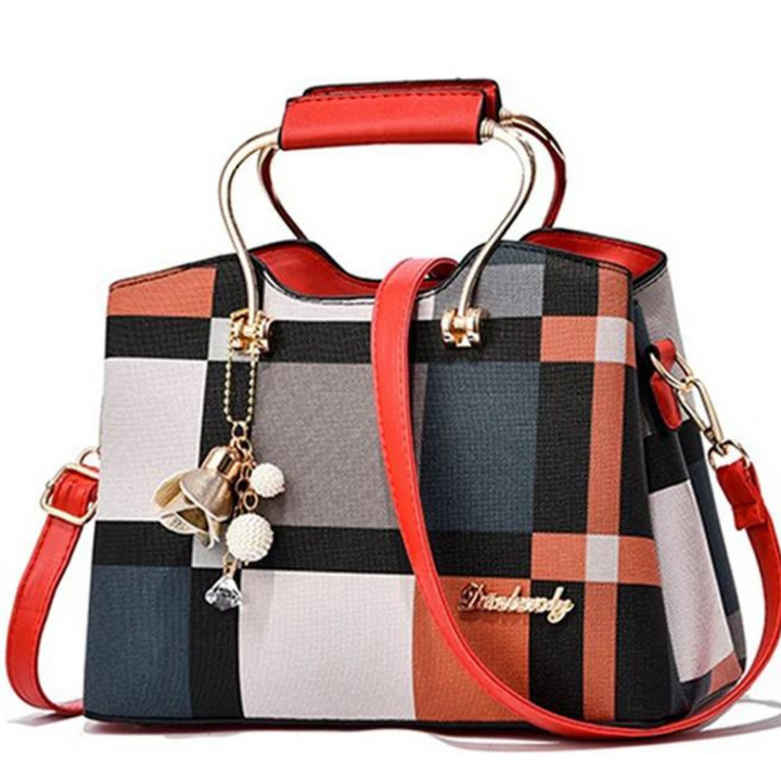 Kvinnors crossbody-väska i rutigt mönster, tillverkad i PU-läder, med justerbar rem och elegant design.