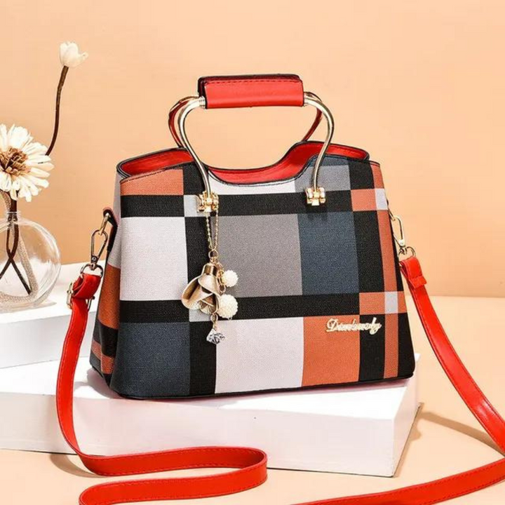 Kvinnors crossbody-väska i rutigt mönster, tillverkad i PU-läder, med justerbar rem och elegant design.