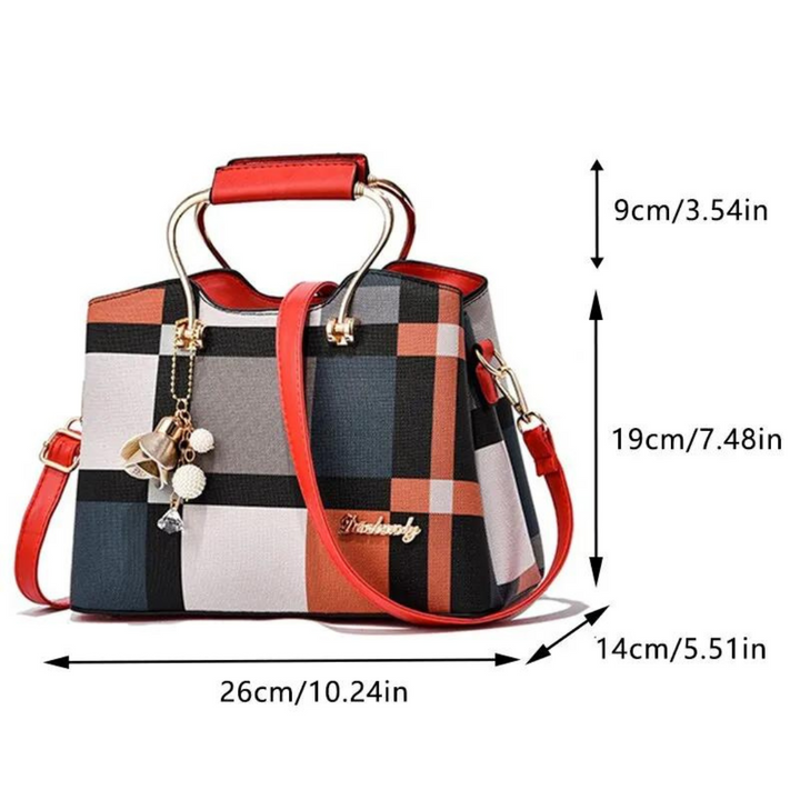 Kvinnors crossbody-väska i rutigt mönster, tillverkad i PU-läder, med justerbar rem och elegant design.