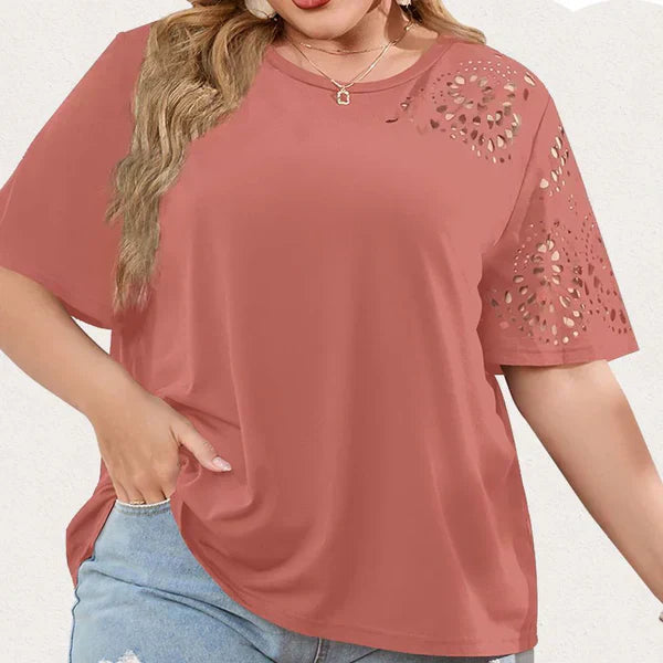 "Kvinnors elegant T-shirt med chiffonghalsring av mjuk bomull, chic och avslappnad look, perfekt för alla tillfällen."