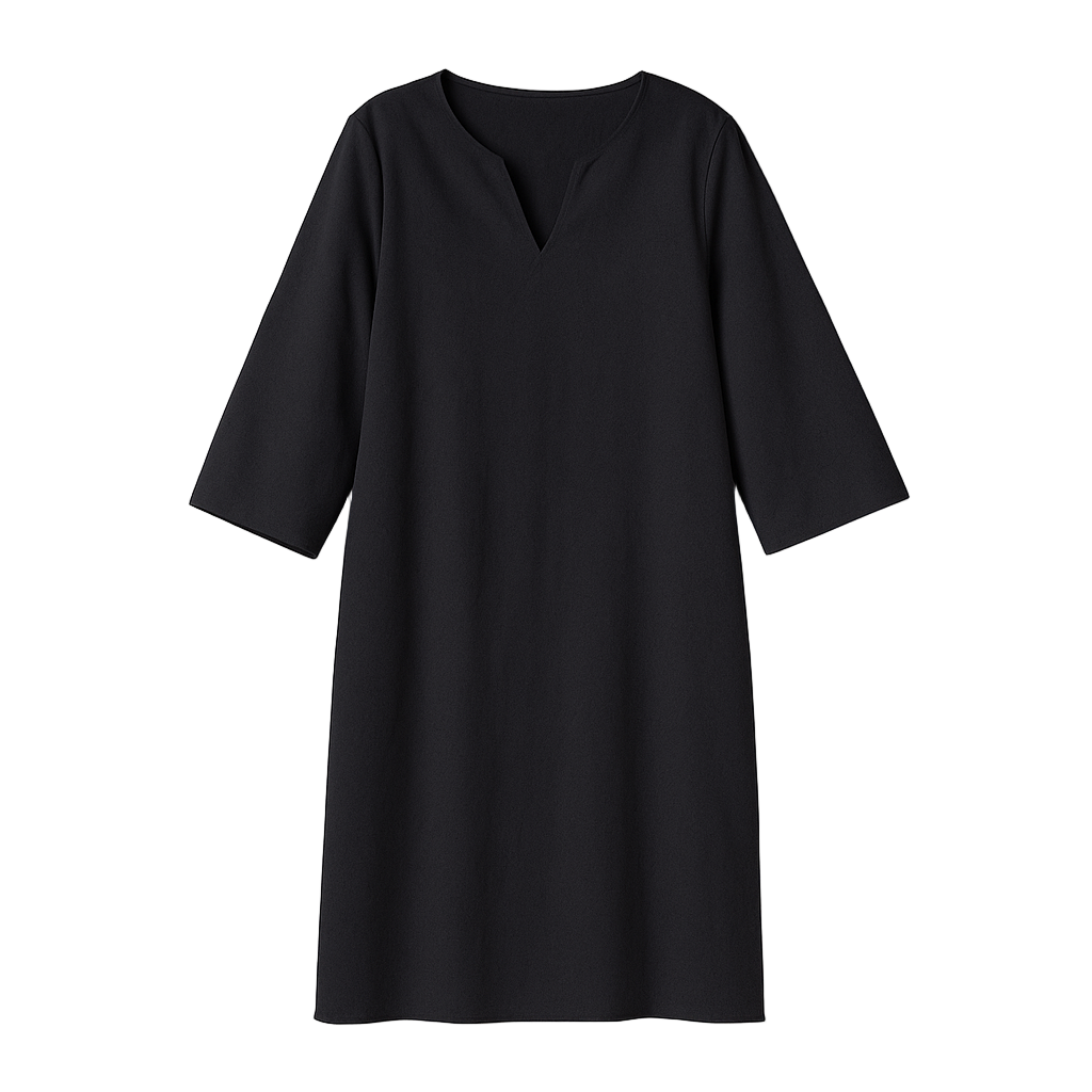 "Kvinnors elegant höstklänning med v-ringning, feminin stil, stilren design, perfekt för vardag och fest."