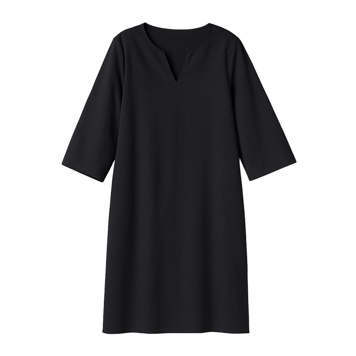 "Kvinnors elegant höstklänning med v-ringning, feminin stil, stilren design, perfekt för vardag och fest."