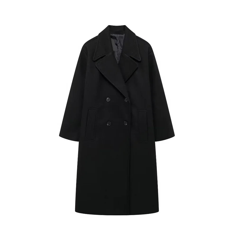 "Kvinnors elegant vinterkappa, hållbart material, tidlös design, strukturerade axlar, perfekt för kalla dagar."