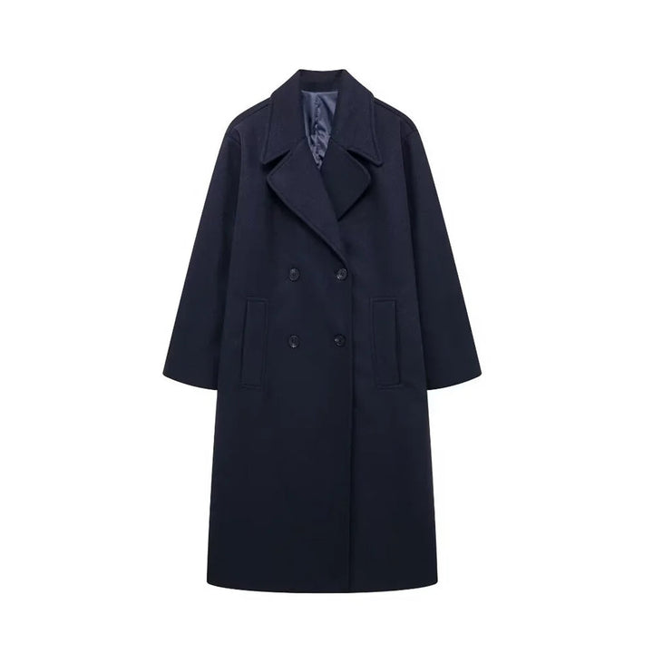 "Kvinnors elegant vinterkappa, hållbart material, tidlös design, strukturerade axlar, perfekt för kalla dagar."