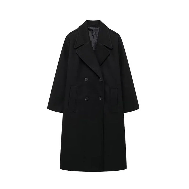 "Kvinnors elegant vinterkappa, hållbart material, tidlös design, strukturerade axlar, perfekt för kalla dagar."