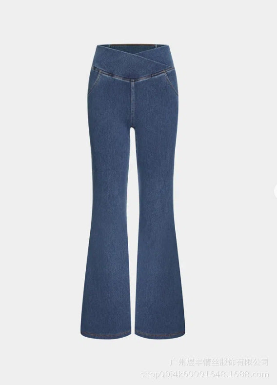"Kvinnors flared byxor med hög midja, stretchigt material, elegant design, sofistikerad stil för alla tillfällen."