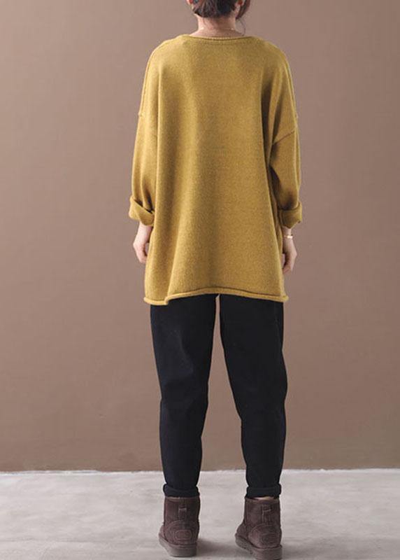 Kvinnors gul hösttopp i bomullsblandning med fickor och lösviktsdesign, perfekt för lager och höstoutfits.