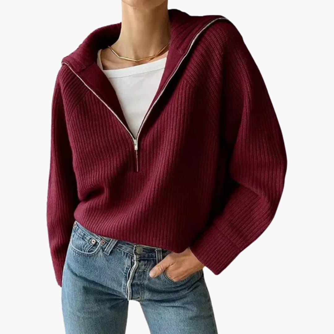 "Kvinnors halv blixtlås tröja med stativkrage i viskos/nylon, modern stilide, elegant och bekväm design."