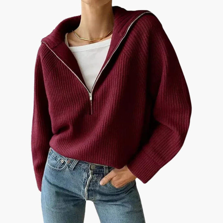 "Kvinnors halv blixtlås tröja med stativkrage i viskos/nylon, modern stilide, elegant och bekväm design."