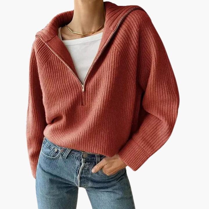 "Kvinnors halv blixtlås tröja med stativkrage i viskos/nylon, modern stilide, elegant och bekväm design."