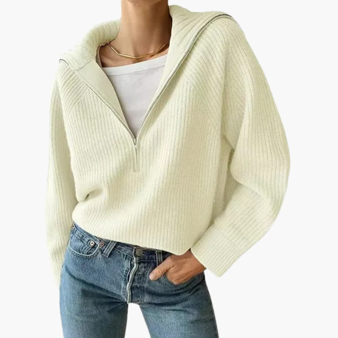 "Kvinnors halv blixtlås tröja med stativkrage i viskos/nylon, modern stilide, elegant och bekväm design."