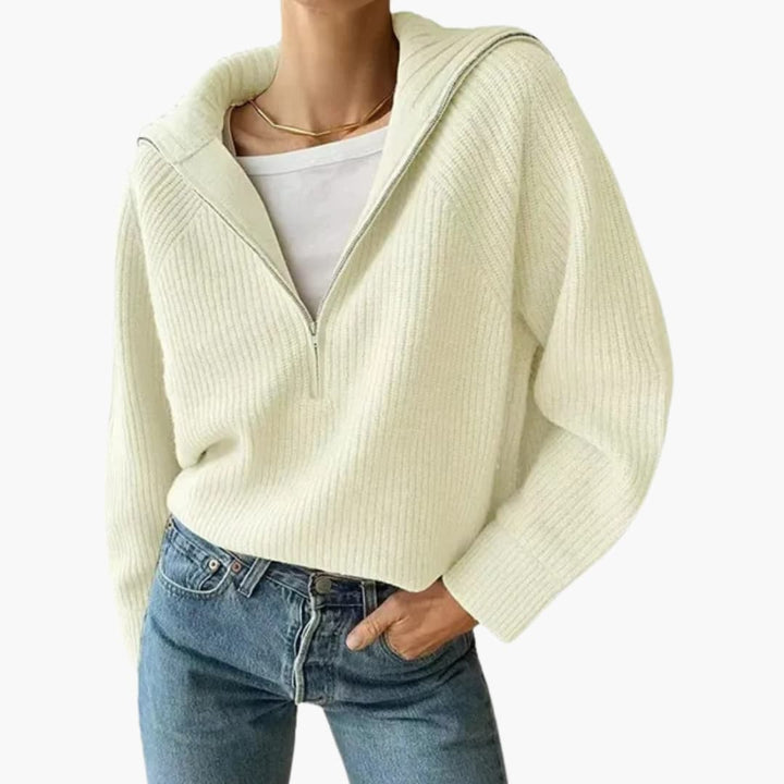 "Kvinnors halv blixtlås tröja med stativkrage i viskos/nylon, modern stilide, elegant och bekväm design."