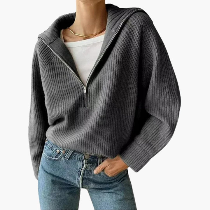"Kvinnors halv blixtlås tröja med stativkrage i viskos/nylon, modern stilide, elegant och bekväm design."
