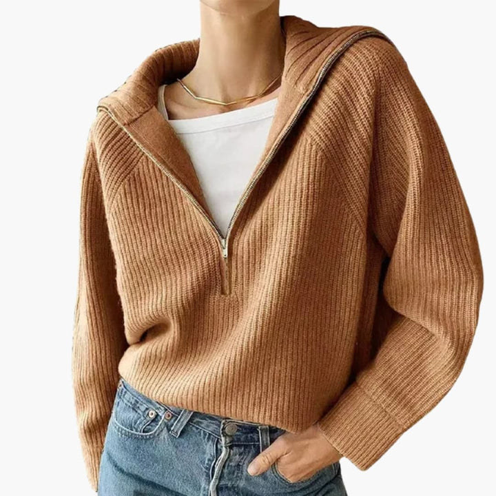 "Kvinnors halv blixtlås tröja med stativkrage i viskos/nylon, modern stilide, elegant och bekväm design."