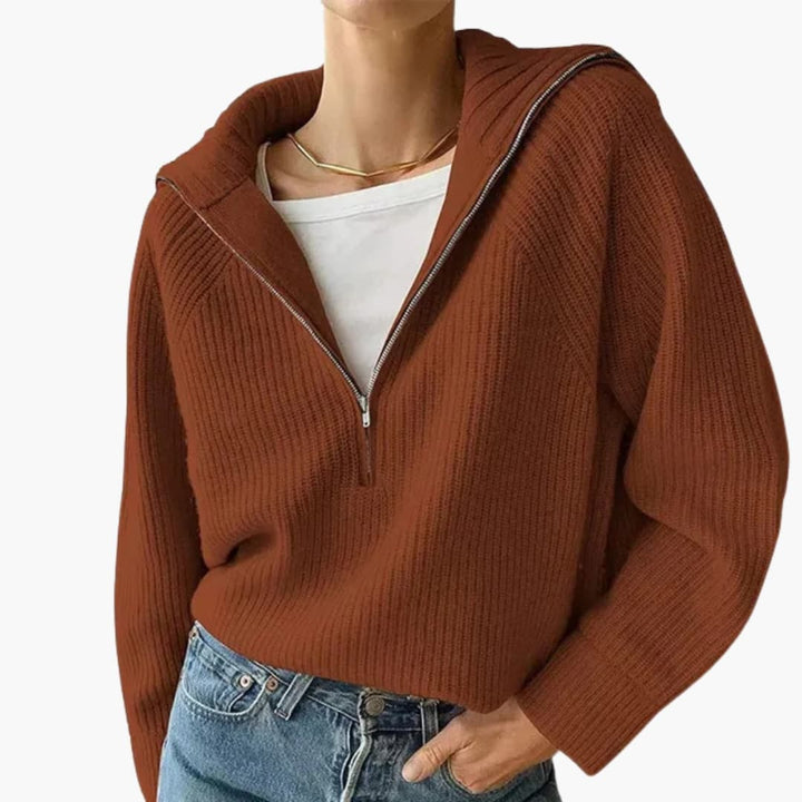 "Kvinnors halv blixtlås tröja med stativkrage i viskos/nylon, modern stilide, elegant och bekväm design."