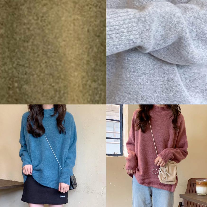 "Kvinnors hög hals stickad tröja i höstgröna toner, chic och elegant med värmande komfort för kyliga dagar"