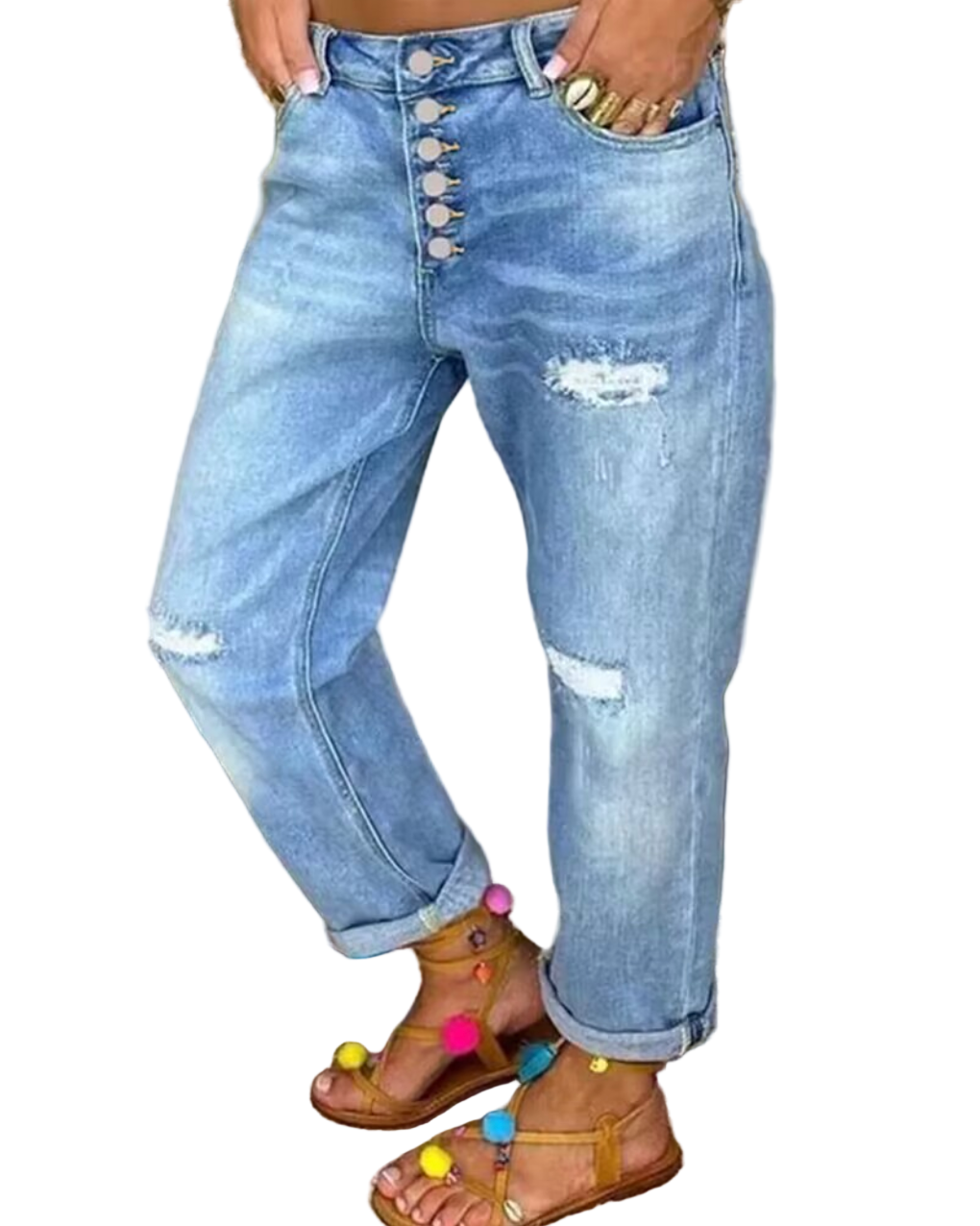 "Kvinnors hög midja jeans i klassisk stil, slitstark denim, smickrande silhuett. Perfekt för vardag och formella tillfällen."