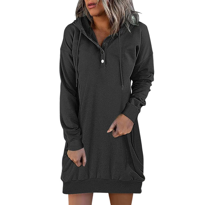 "Kvinnors hoodie-klänning, avslappnad stil i grått, bekväm monokrom design, perfekt för både vardagliga och festliga tillfäll