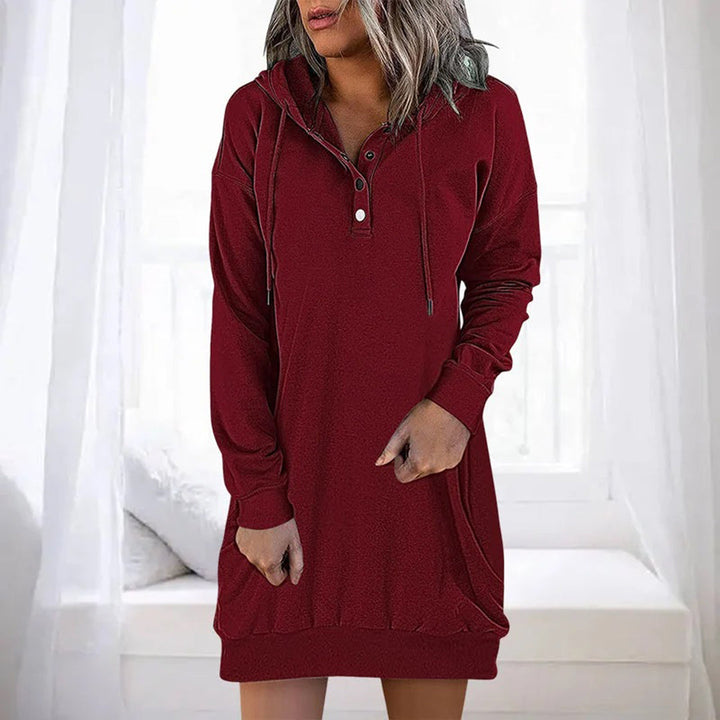 "Kvinnors hoodie-klänning, avslappnad stil i grått, bekväm monokrom design, perfekt för både vardagliga och festliga tillfäll