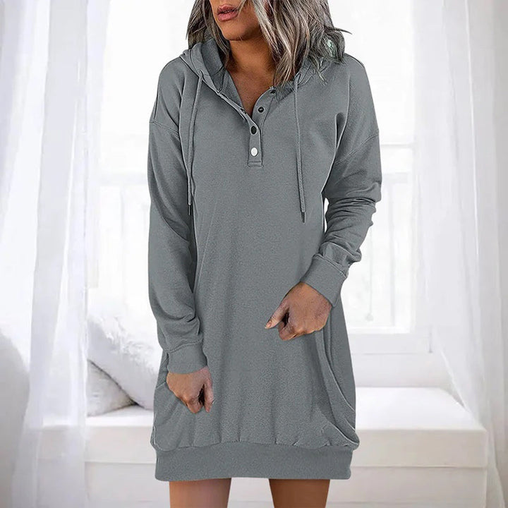 "Kvinnors hoodie-klänning, avslappnad stil i grått, bekväm monokrom design, perfekt för både vardagliga och festliga tillfäll