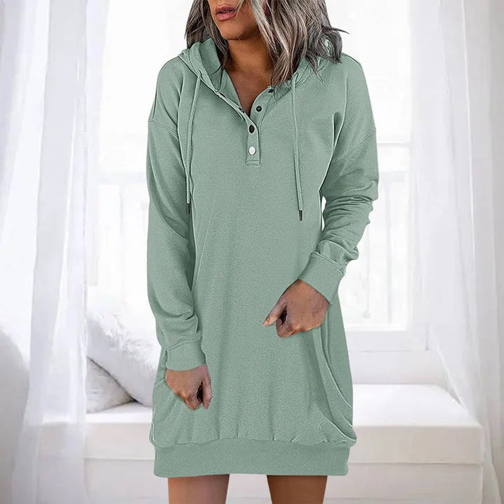 "Kvinnors hoodie-klänning, avslappnad stil i grått, bekväm monokrom design, perfekt för både vardagliga och festliga tillfäll