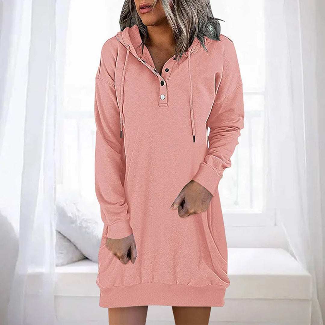 "Kvinnors hoodie-klänning, avslappnad stil i grått, bekväm monokrom design, perfekt för både vardagliga och festliga tillfäll