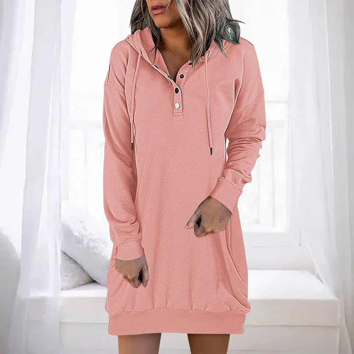 "Kvinnors hoodie-klänning, avslappnad stil i grått, bekväm monokrom design, perfekt för både vardagliga och festliga tillfäll