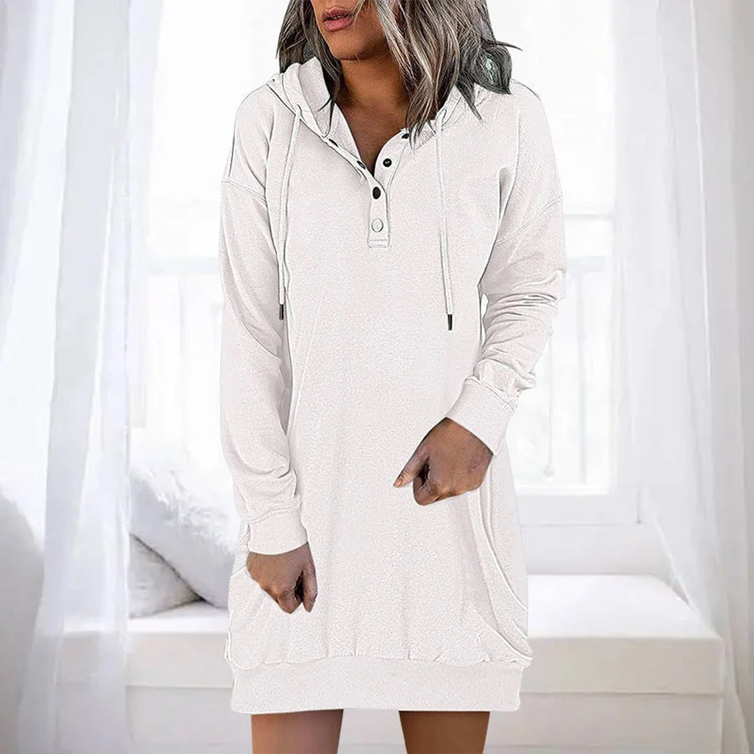 "Kvinnors hoodie-klänning, avslappnad stil i grått, bekväm monokrom design, perfekt för både vardagliga och festliga tillfäll