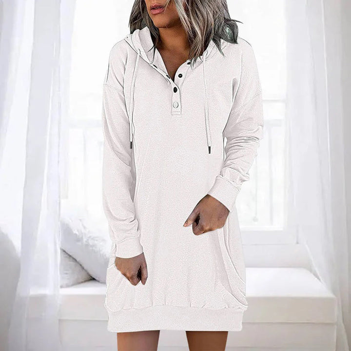 "Kvinnors hoodie-klänning, avslappnad stil i grått, bekväm monokrom design, perfekt för både vardagliga och festliga tillfäll