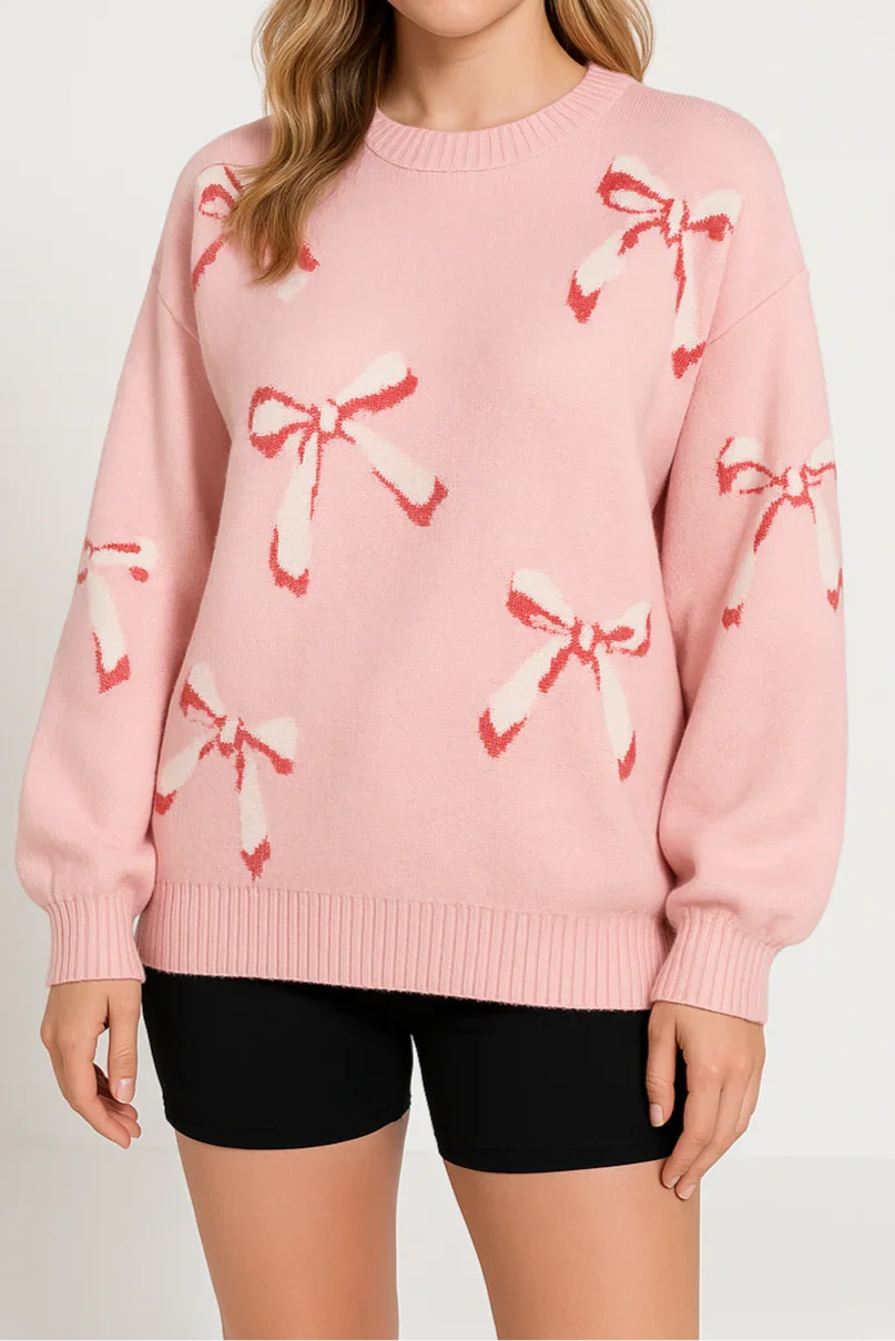 "Kvinnors jacquard oversized tröja, rund hals, elegant mönster, bekväm passform, perfekt för höstmode."