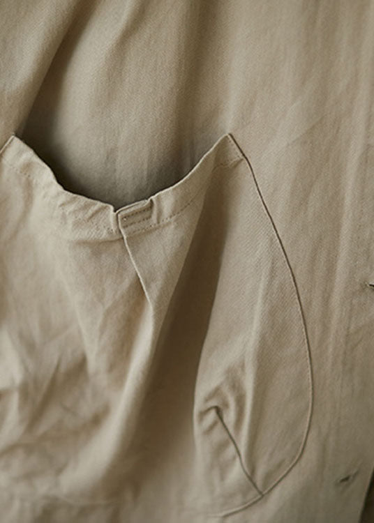 Kvinnors khakifärgad vinterkappa med huva och fickor, elegant loose fit, för vår- och höstsäsong.