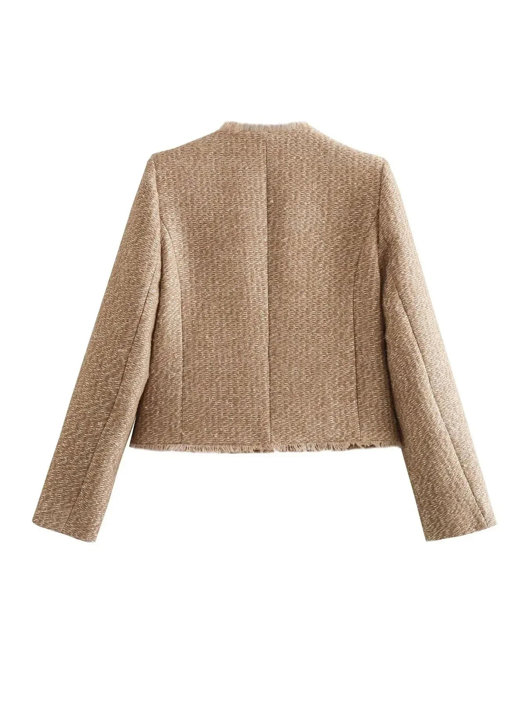 "Kvinnors klassiska vinterjacka i tweedliknande textil, trendig design, elegant och slimad, idealisk för vinterdagar."