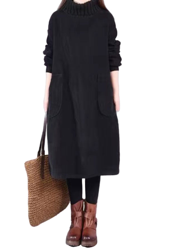 "Kvinnors långärmad patchwork klänning, hög krage, bohemisk stil, brun och svart, manchestertextil, casual chic look"