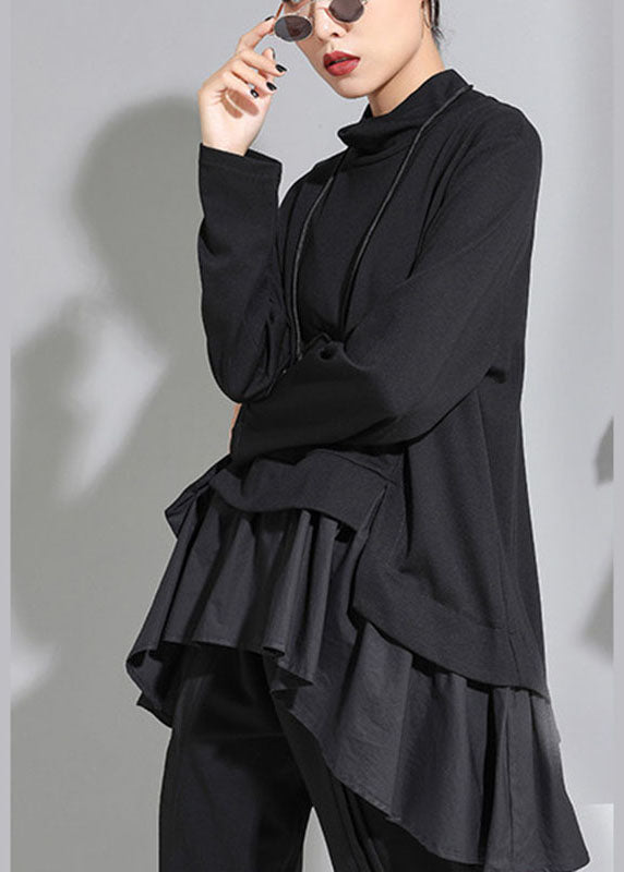 "Kvinnors långärmad topp med asymmetrisk design och volanger, feminin stil i mjukt tyg, perfekt för höstmode."