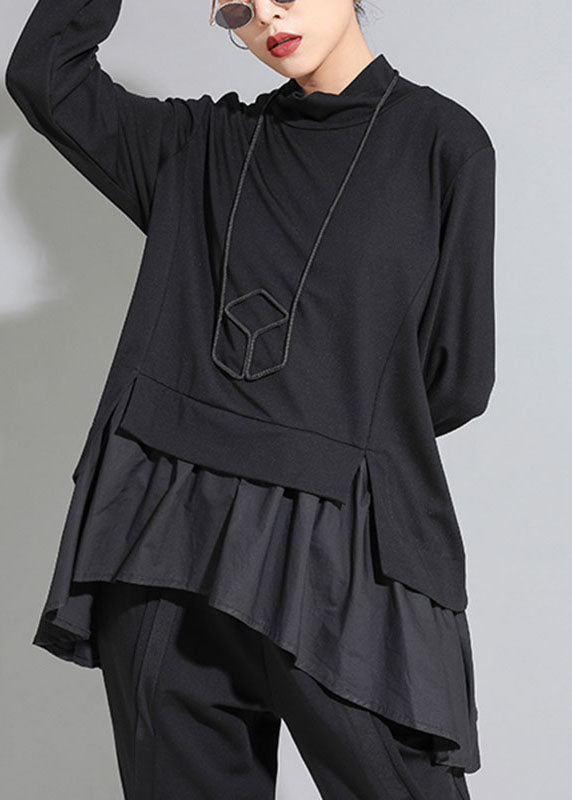 "Kvinnors långärmad topp med asymmetrisk design och volanger, feminin stil i mjukt tyg, perfekt för höstmode."